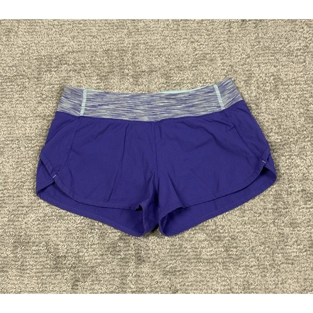 Ivivva Lululemon Speed Up Shorts Girls 12 Purple Lined Zip Pocket Drawstring